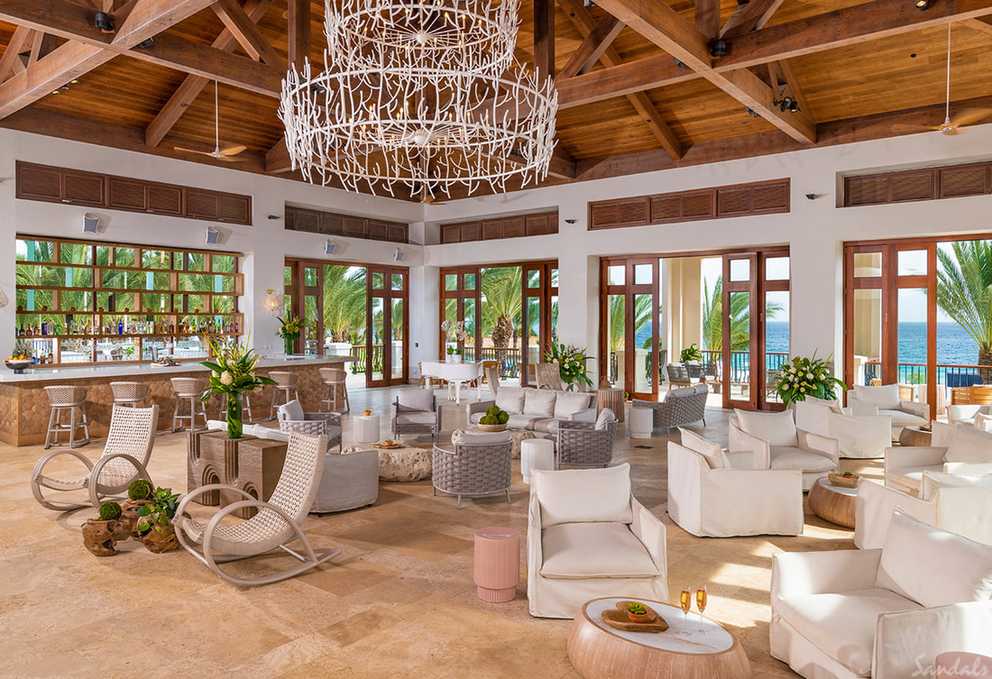 the lounge and bar area at sandals curacao