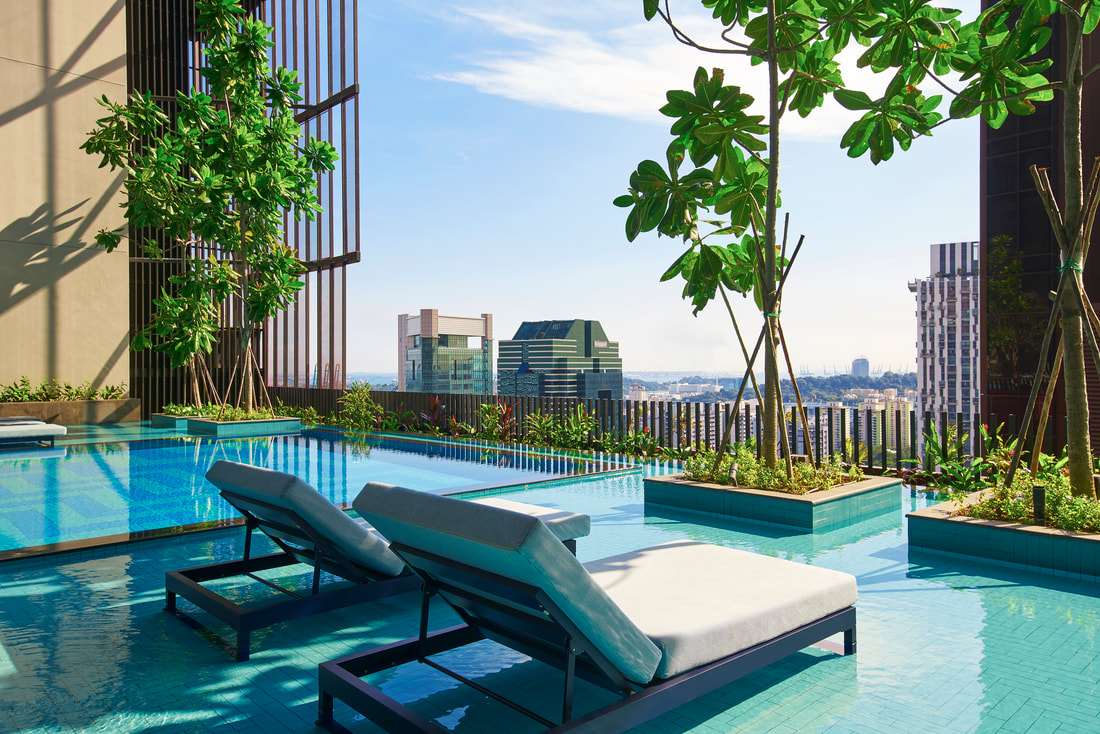 The rooftop infinity pool at Oasia Hotel Downtown Singapore