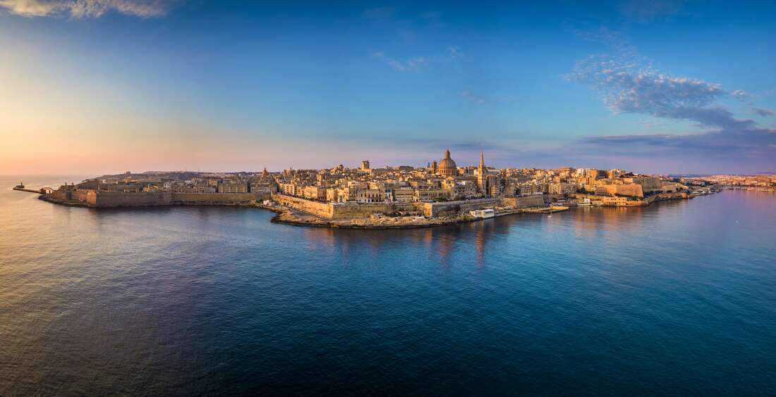 looking at Valetta from the water at sunrise