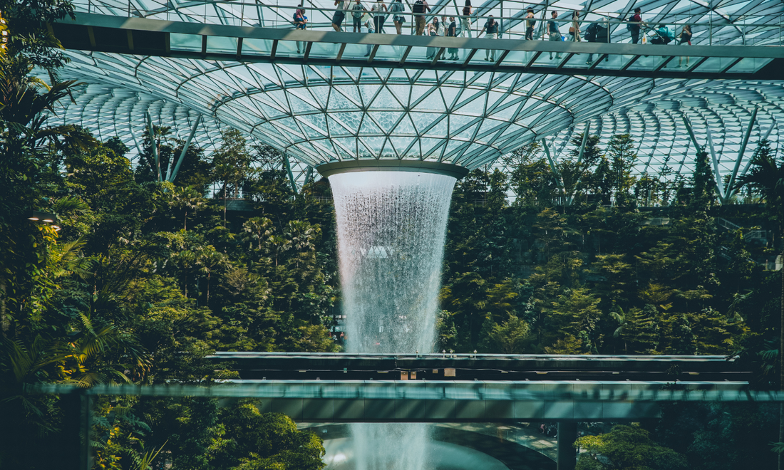 The waterfall in the orangery at Singapore Changi Airport