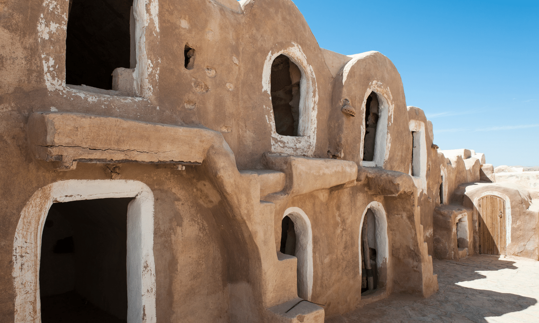 sand houses cut into rock in Tunisia