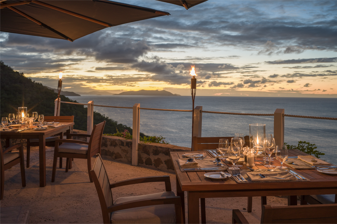 Oceanview open air dining at Guana Island