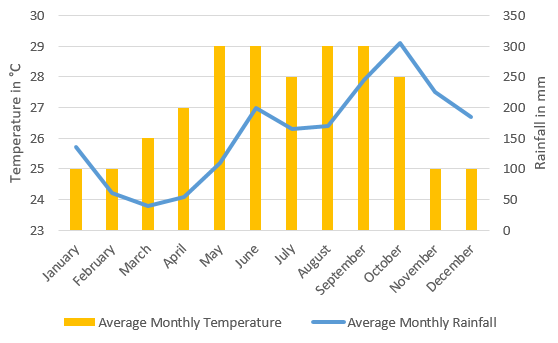 a line and bar graph showing averages for Belize
