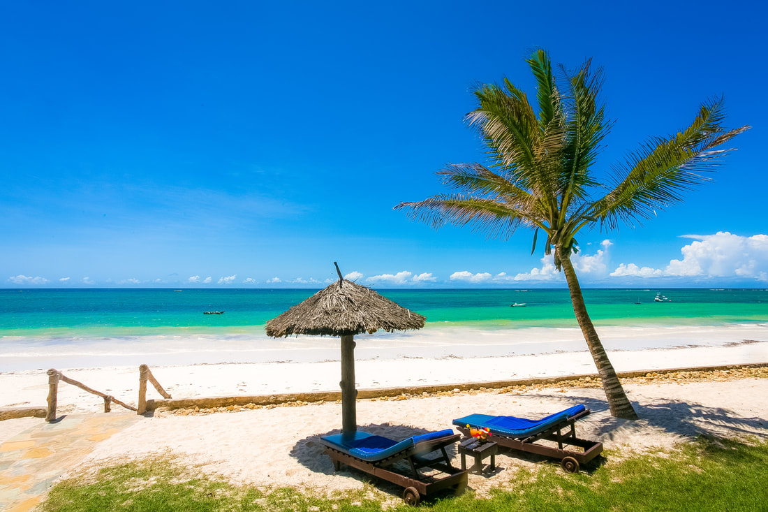 sunloungers on the beach at Diani Sea Resort