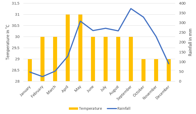 a line and bar graph showing averages for Koh Phi Phi