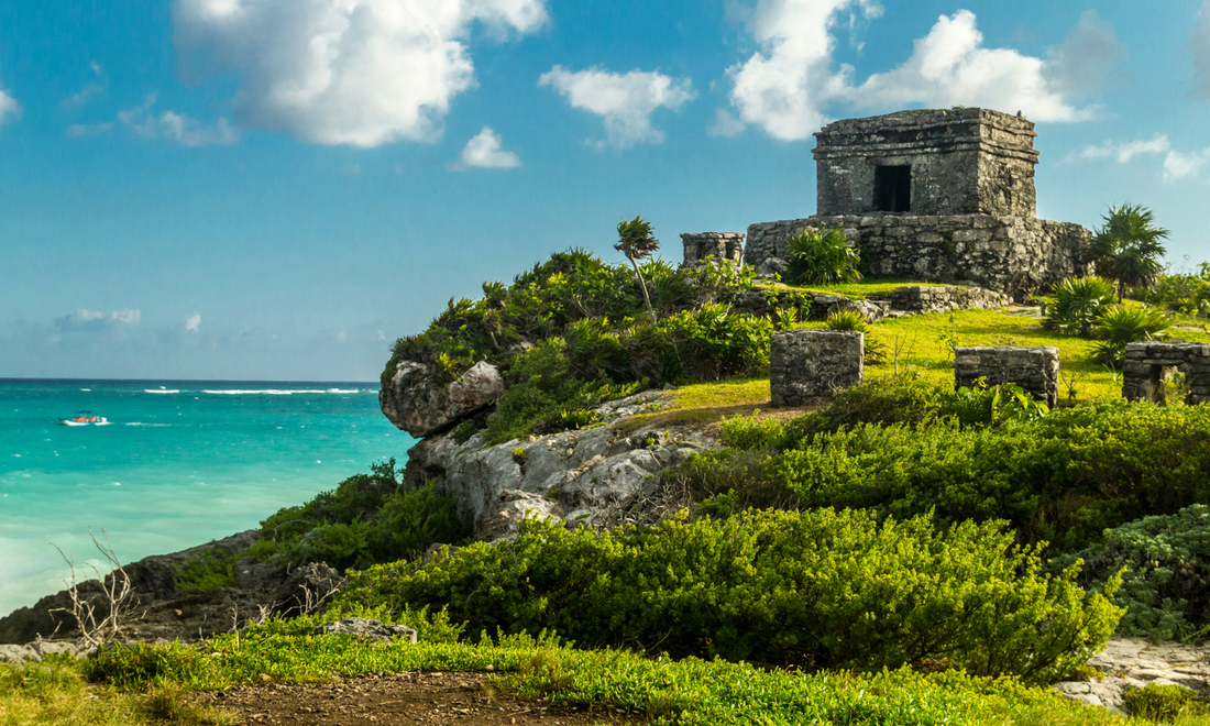 Ancient ruins next to the sea in the Yucatan Peninsula, Mexico