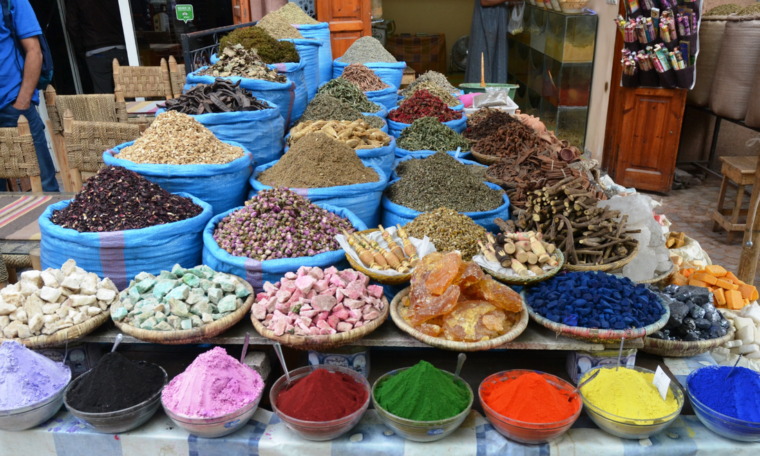 a market stall with a number of spices