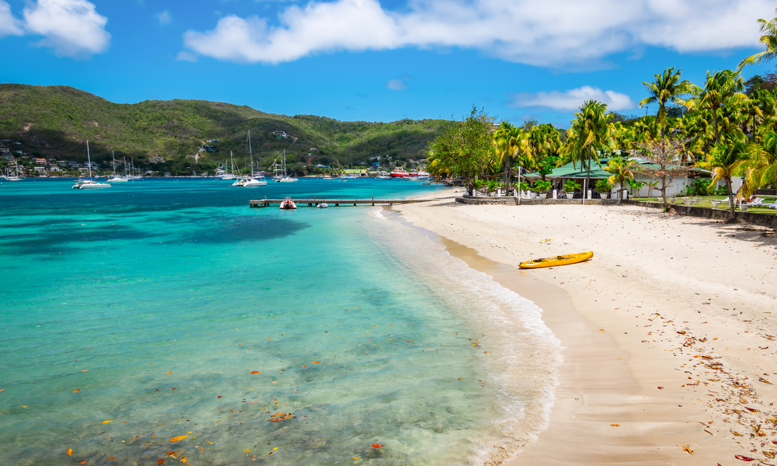 a beach and harbour in St Vincent the Grenadines
